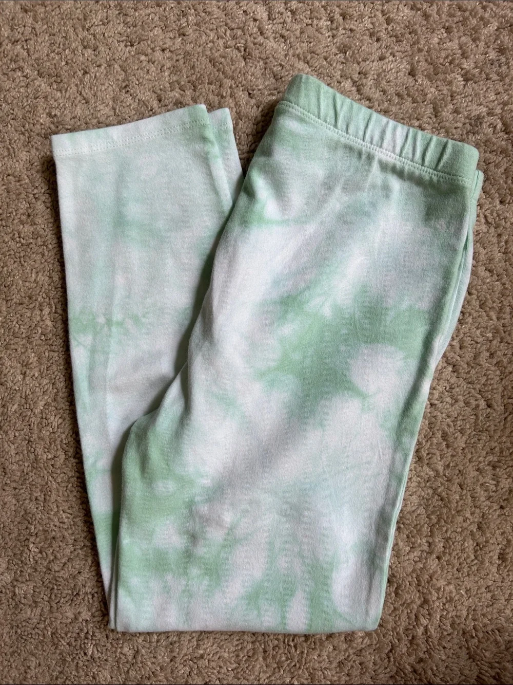 Gap XL 12 Organic Cotton Kids Tie-Dye Green and White Cozy Leggings NWT